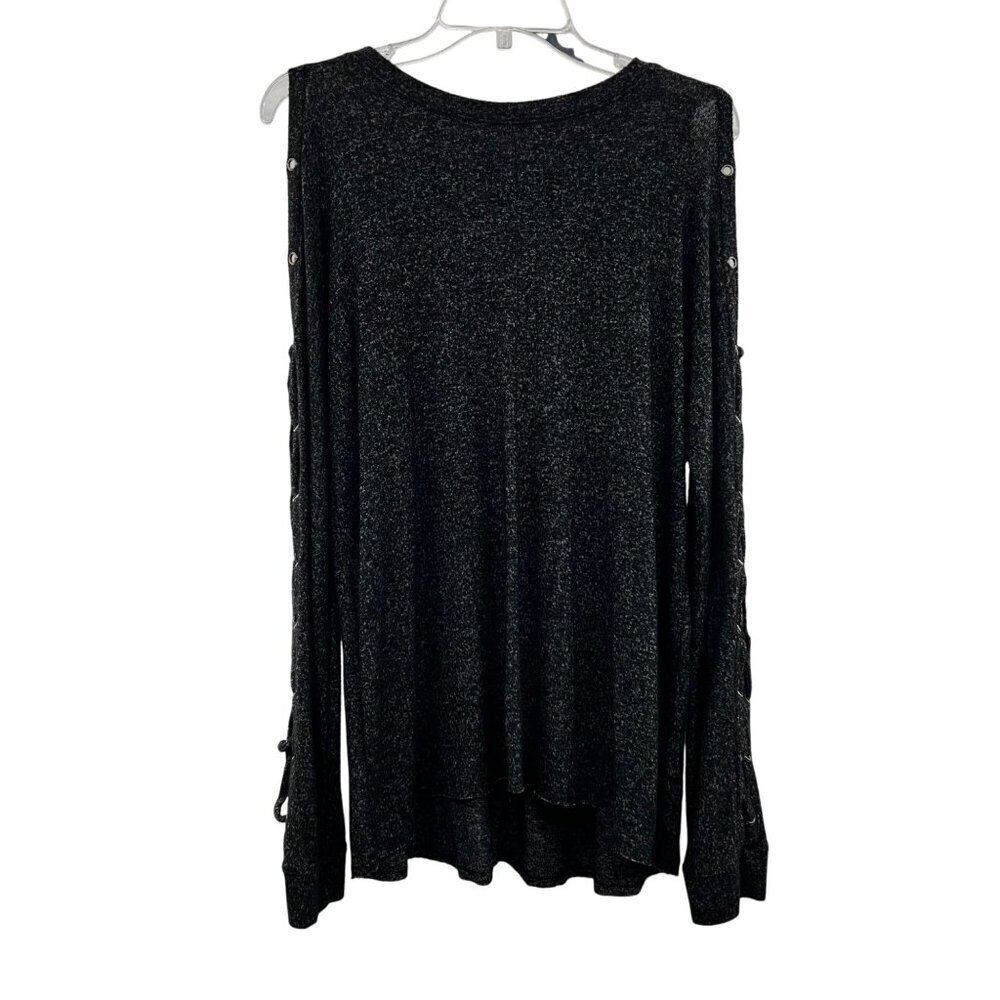 BKE Women's Cold Shoulder Sweater Black/Gray Long Crisscross Sleeve Size Large